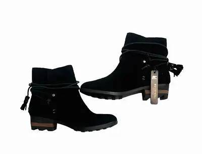 Sorel Womens Sz 6 Farah Black Suede Tassel Boots Pull On Booties Waterproof New • $64.95