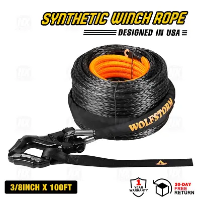 3/8  X 100ft Synthetic Winch Rope Line Recovery Cable For ATV UTV W/ Sheath Hook • $98.99