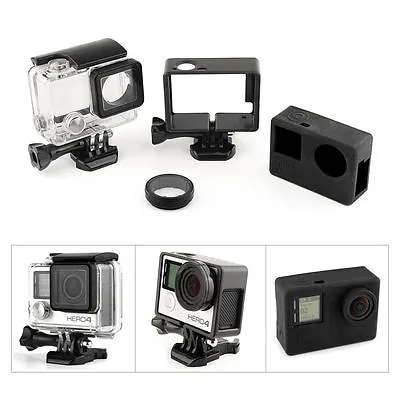 For GoPro Hero 3 3+ 4 Waterproof Housing Case + Frame Mount + Lens Cap Cover • $15.99