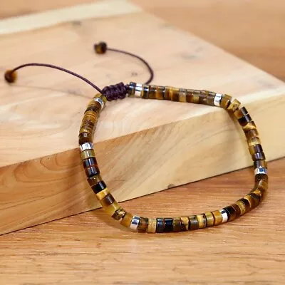 Natural Tiger's Eye Stone Dainty Bracelet Brown Stone Bracelet For Men Handmade • $11.99