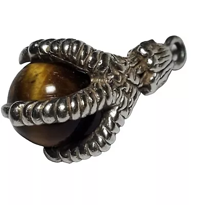 $40.50 • Buy Vtg Sterling Silver Dragon Eagle Talon Claw & Ball Charm For Bracelet Tiger Eye