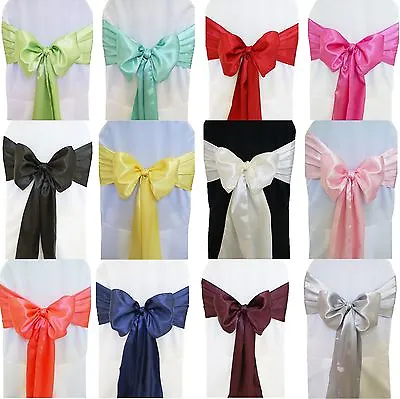 £0.99 • Buy 1 30 10 50 100 Satin Sashes Chair Cover Bow Sash WIDER FULLER BOWS Wedding Party