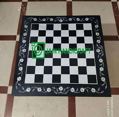 18  Black Marble Chess Table Top Pietra Dura Inlay Children Pietra Dura Inlay T • £353.68