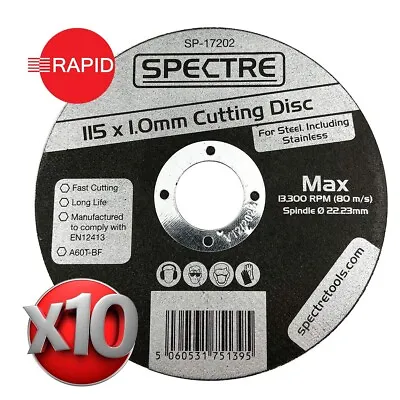 Slitting Metal Cutting Discs 115mm 4.5 Inch Spectre Ultra Thin 1.0mm 10pc Tin  • £7.49