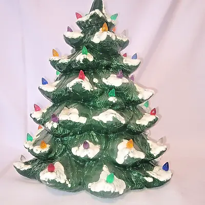 Vintage Hand-Crafted Ceramic Colorful Lighted Green Christmas Tree 14in No Base • $129.95