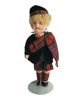 Vintage Paper Mache Head Doll Fabric Mache StrawFilled Body Original Scotland 9  • $49.99