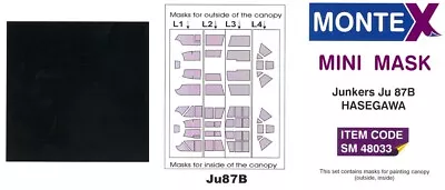 $5.50 • Buy Montex 1/48 JUNKERS Ju-87B STUKA CANOPY & WHEELS PAINT MASK Hasegawa