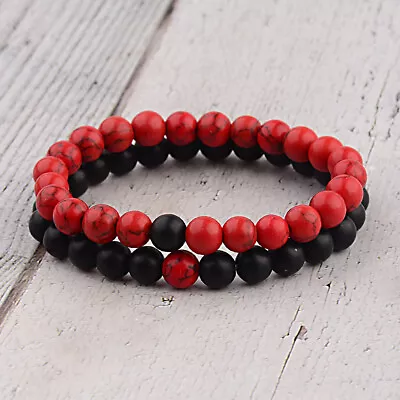 Turquoises Black Matte Natural Stone Men Bangle Beaded Couple Distance Bracelets • $7.99