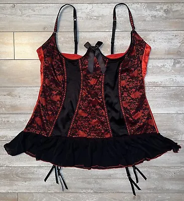 £8.81 • Buy Torrid Red Black Lace Cupless Bustier Lingerie Plus Size 3X 3XL With Garters 24W