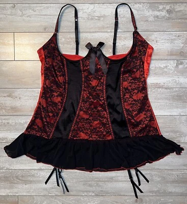 £8.81 • Buy Torrid Red Black Lace Cupless Bustier Lingerie Plus Size 3X 3XL With Garters 24W