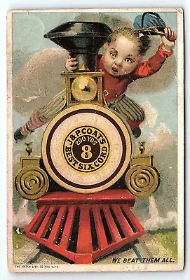 1881 J & P Coats Exaggerated Boy Riding Locomotive Train Engin Trade Card Z1386 • £26.81
