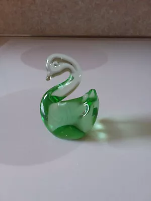 Murano Style Art Glass Green And Clear Swan 3 1/2  Tall • $12.50