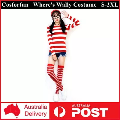 Womens Wheres Wally Waldo Adults Where's Wally Stripes Costume Party Outfits • $25.64