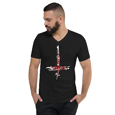 £31.89 • Buy Inverted Cross Blood Of Christ Unisex Short Sleeve V-Neck T-Shirt