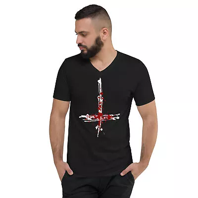 Inverted Cross Blood Of Christ Unisex Short Sleeve V-Neck T-Shirt • £31.11