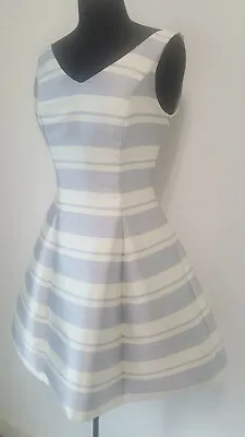 £29.99 • Buy COAST - White & Grey Tilly Stripe Fully Lined Satin Fit & Flare Dress - Size 10