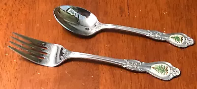 2-pc Set Wallace 18/10 Spode Christmas Tree  7 3/8  Salad Fork & 6 1/2  Teaspoon • $33.50