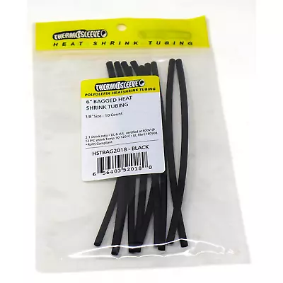 ThermoSleeve 10pc Of 6  Black 1/8  2:1 Ratio Polyolefin Heat Shrink Tubing • $7.23