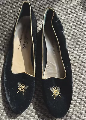 Used French Sole Opera Black Silk Velvet Slippers Shoes Bee Size 42 • £20