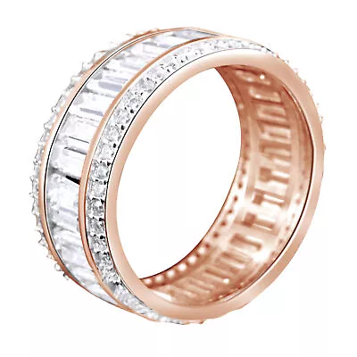 Cluster Band Mens Ring 14K Rose Gold Plated Baguette & Round Cubic Zirconia • $80.10