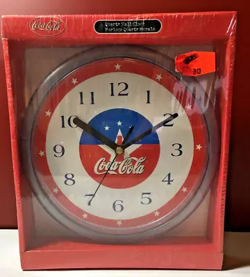 Vtg. Coca-Cola Round Red White & Blue Stars Quartz Wall Clock/Coke Sign NEW • $29.99