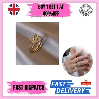 Gold Silver Double Heart Ring Self Love Womens Jewellery Gift For Daughter UK • £3.29