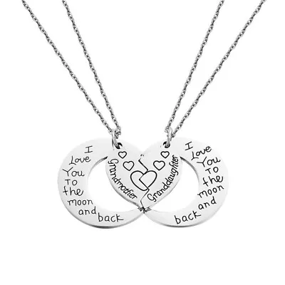 2Pcs I Love You To The Moon And Back Mother Daughter Heart Necklace Pendant Gift • £3.11