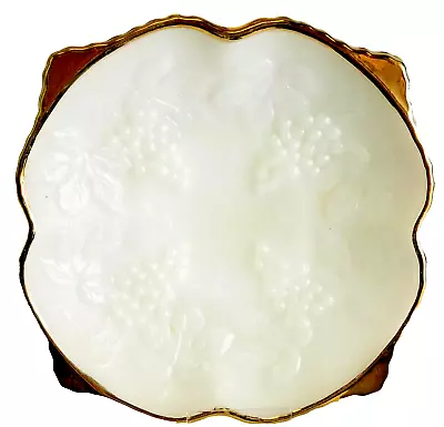 White Milk Glass Raised Grape Pattern With Gold Trim Fruit Dish Low Bowl Vintage • $14.97