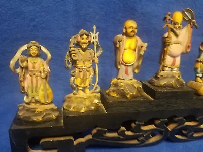 Vintage Japanese Celluliod 7 Lucky Gods With Showcase Stand • $150