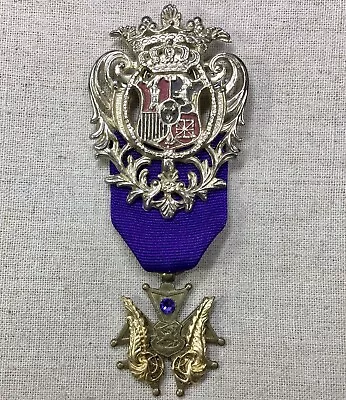 Steampunk Brooch/Airship Medal- Purple Ribbon Crest W/ Crown Wings Crystal • $28