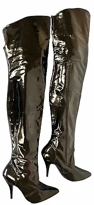 Marley Of London Design Black Patent Leather Thigh High Boots Vintage England 8 • $399