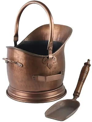 46cm Coal Scuttle Bucket Hod / Shovel Antique Copper Finish Fireplace Accessory • £49.95