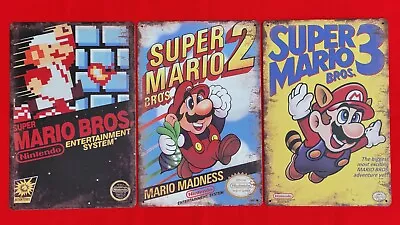 Super Mario Bros 1 2 3 Metal Tin Posters Nintendo NES Wall Art Decor Game Room • $36.50