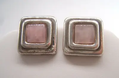 Vintage Mexico Sterling Silver Earrings Pink Quartz Centers Clip • $42