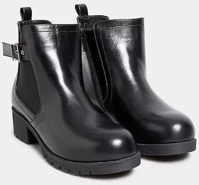 Yours Women's Black Buckle Ankle Boots In Wide E Fit & Extra Wide Eee Fit Black • £29.99