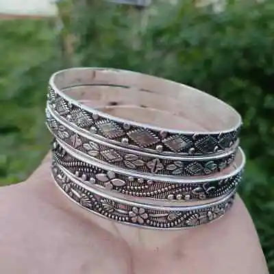 Set Of 4 Solid 925 Sterling Silver Women Bangle Handmade Stackable Bangles G 16 • $15.80