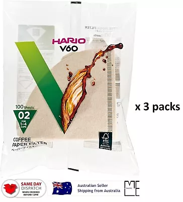 Japan Hario V60 Unbleached Coffee Paper Filter 02 M 100 Sheets 1-4 Cups X 3Packs • $46.99