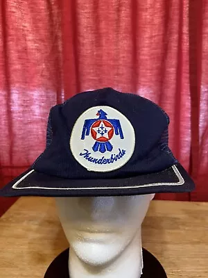 VTG Snapback Hat Made In USA Trucker 80s 90s Blue Thunderbirds Jet Plane Patch • $19.99