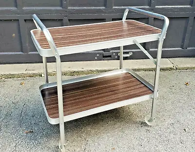 Mid Century Aluminum Serving Cart Tea Drink Bar Formica Top Bar 1960s • $265