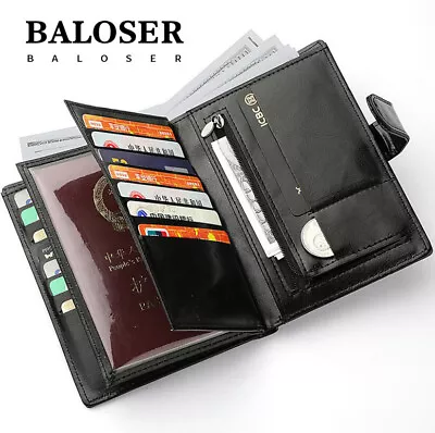 Leather High Capacity Wallet For Men Credit Card ID Holder Retro Passport Case • $13.99