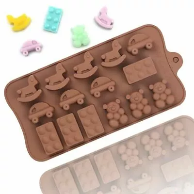 Baby Toys Cars Rocking Horse Bear Bricks Silicone Mould Chocolate Ice Cube Mold • £1.97