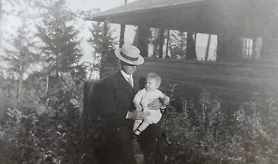 Father & Son Aksarben Cabin Flathead Montana 1913 Antique Snapshot Photo • $2.50