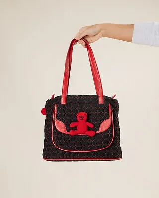 Vintage Moschino Jeans Quilted Teddy Bear Red&Black Shoulder Bag • $172.99