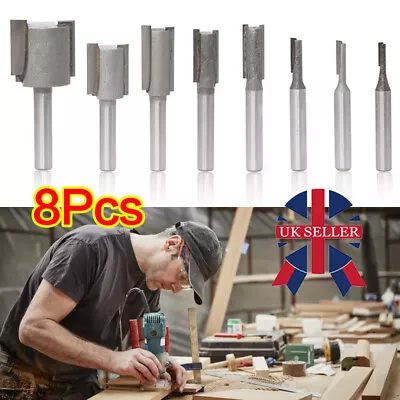 £7.88 • Buy 8Pcs/Set Shank 1/4  Dia Straight Router Bit Milling Slot Cutter Woodwork Tool UK