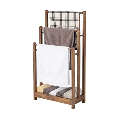 £34.99 • Buy 3-Tier Wooden Towel Rack Freestanding 3 Bars Towel Drying Holder Storage Shelf