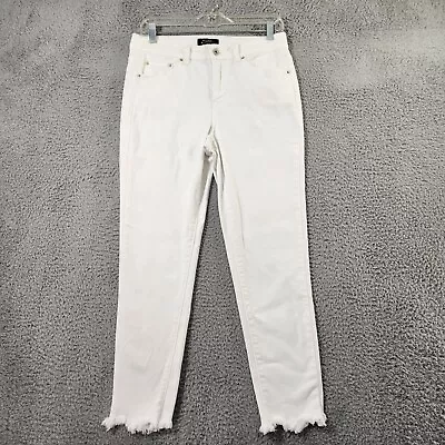 Earl Jeans Womens 8 White Denim Straight Leg Mid Rise Raw Hem Pockets • £8.03