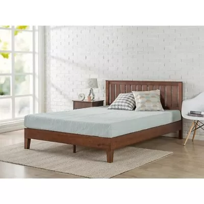 King Size Bed Frame Modern Farmhouse Mid Century Solid Wood Platform W Headboard • $459.95