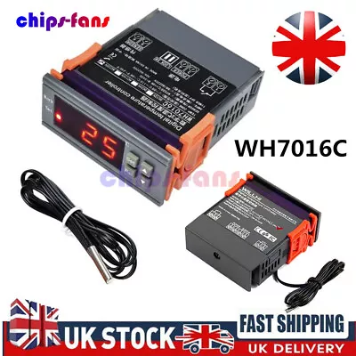 WH7016C DC12/24V AC110-230V Digital Temperature Controller Thermostat+ Sensor UK • £9.99