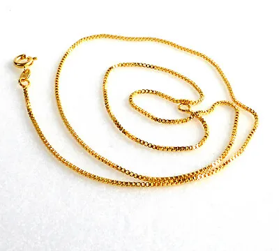 24K Yellow Gold Plated Shiny Box Chain Necklace 1mm Thin Small 45cm Choker UK • £11.49