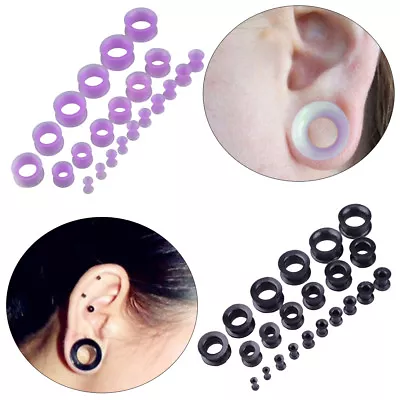 22x Flexible Silicone Ear Tunnel Plugs Earlets Gauge Expander Stretching Kit Set • £7.99